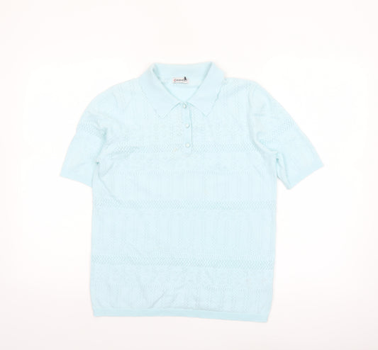 Damart Women Blue Short Sleeve Collared Knit Polo Shirt Size S
