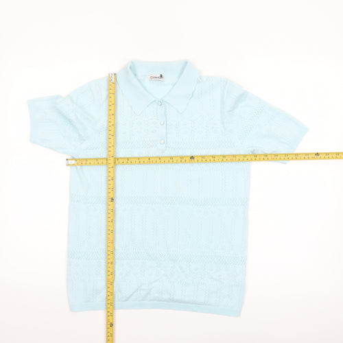 Damart Women Blue Short Sleeve Collared Knit Polo Shirt Size S