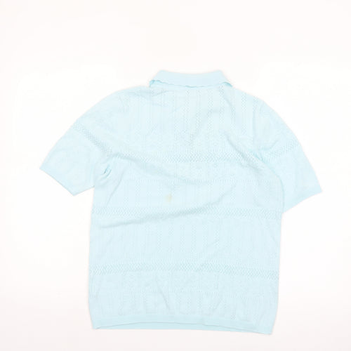 Damart Women Blue Short Sleeve Collared Knit Polo Shirt Size S