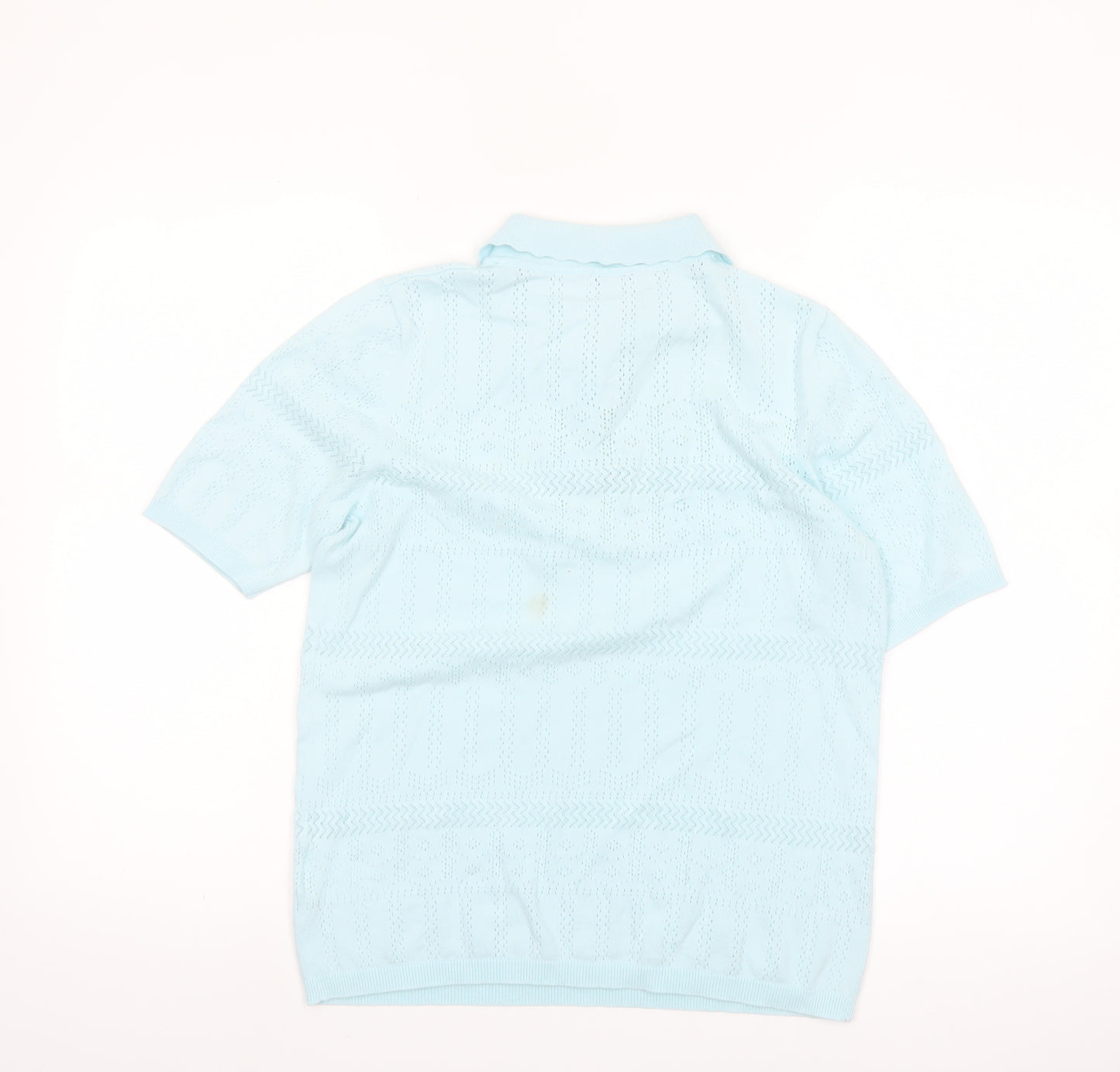 Damart Women Blue Short Sleeve Collared Knit Polo Shirt Size S