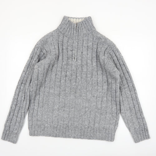 North Coast Men's Grey Chunky Knit 1/2 Zip High Neck Jumper M