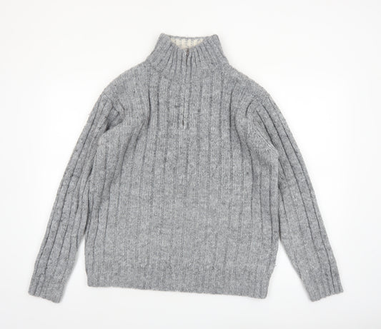 North Coast Men's Grey Chunky Knit 1/2 Zip High Neck Jumper M