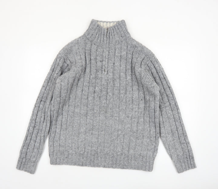 North Coast Men's Grey Chunky Knit 1/2 Zip High Neck Jumper M