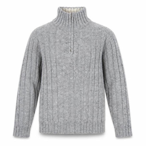 North Coast Men's Grey Chunky Knit 1/2 Zip High Neck Jumper M