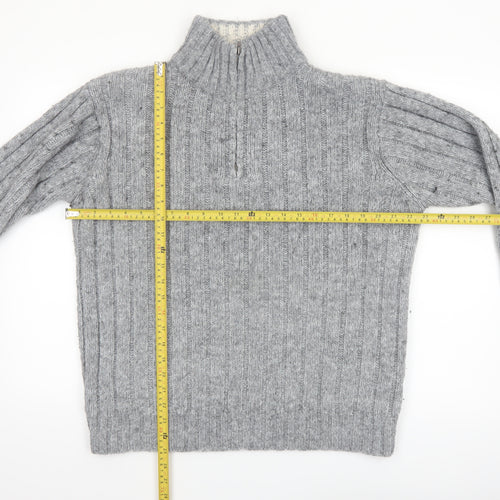 North Coast Men's Grey Chunky Knit 1/2 Zip High Neck Jumper M