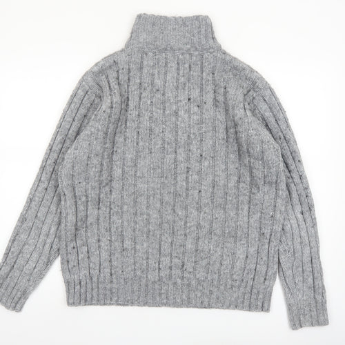 North Coast Men's Grey Chunky Knit 1/2 Zip High Neck Jumper M