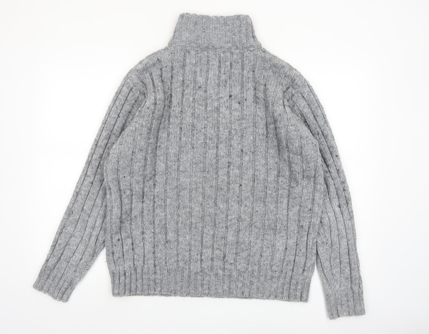 North Coast Men's Grey Chunky Knit 1/2 Zip High Neck Jumper M