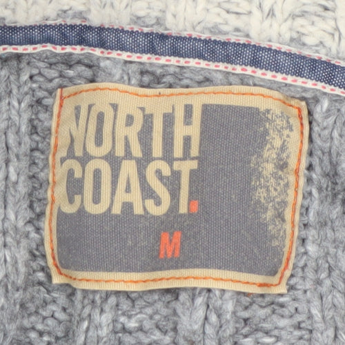 North Coast Men's Grey Chunky Knit 1/2 Zip High Neck Jumper M