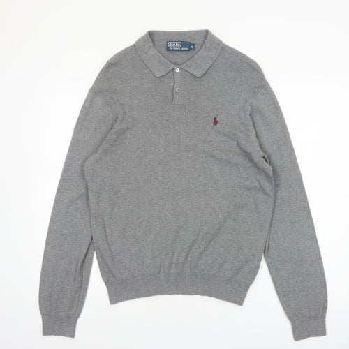 Polo Ralph Lauren Men's Grey Cotton Collared Pullover Jumper M