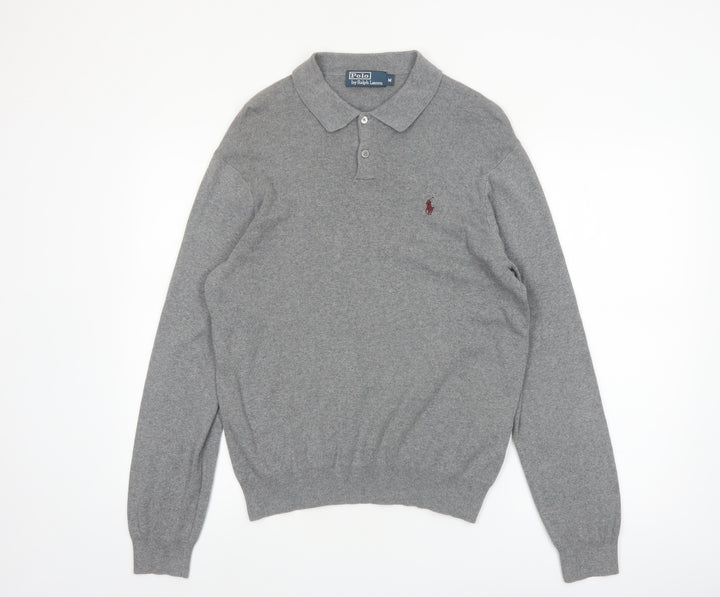 Polo Ralph Lauren Men's Grey Cotton Collared Pullover Jumper M