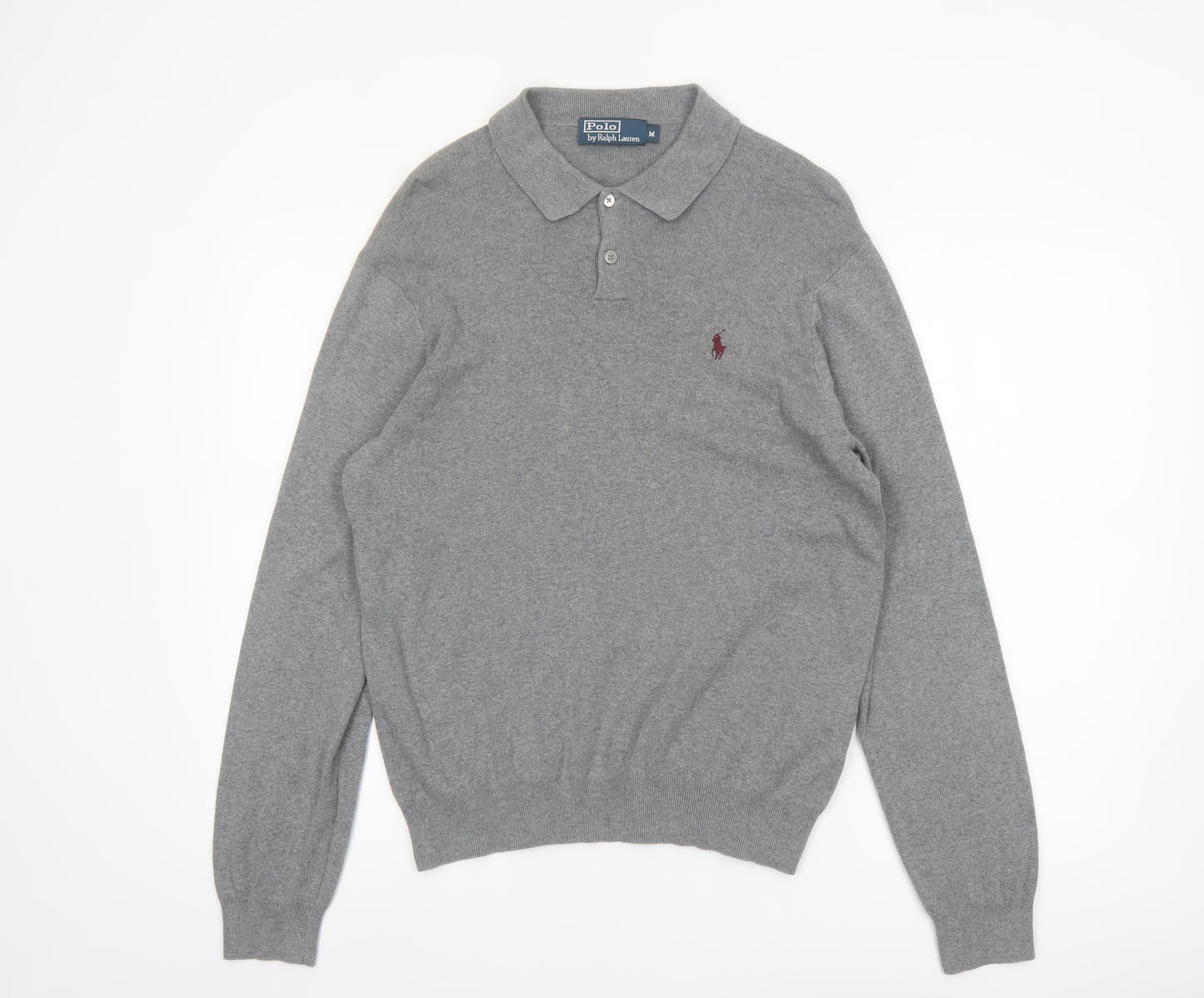 Polo Ralph Lauren Men's Grey Cotton Collared Pullover Jumper M