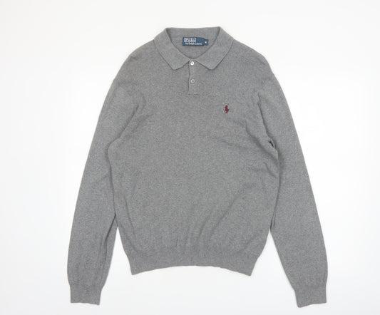 Polo Ralph Lauren Men's Grey Cotton Collared Pullover Jumper M