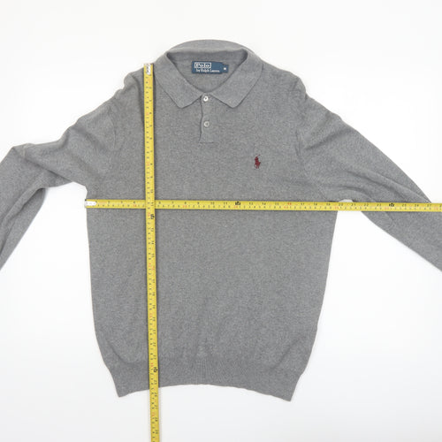 Polo Ralph Lauren Men's Grey Cotton Collared Pullover Jumper M