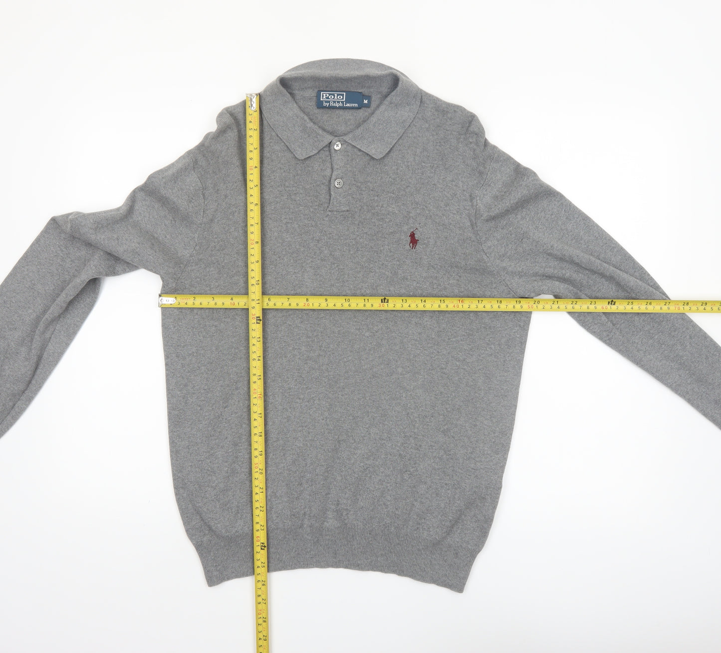 Polo Ralph Lauren Men's Grey Cotton Collared Pullover Jumper M