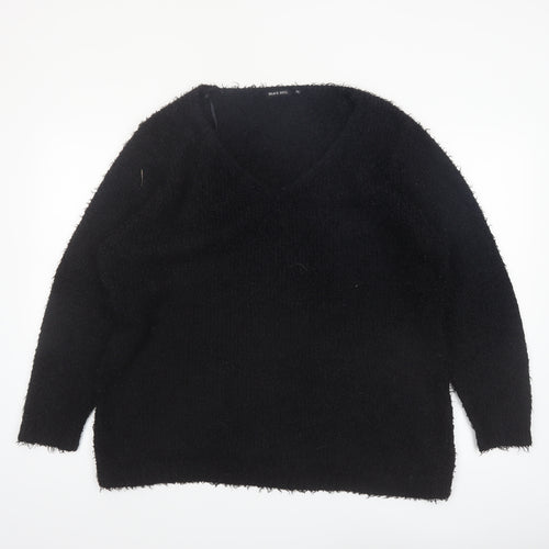 Brave Soul Women's Black V-Neck Long Sleeve Pullover Jumper Size 22