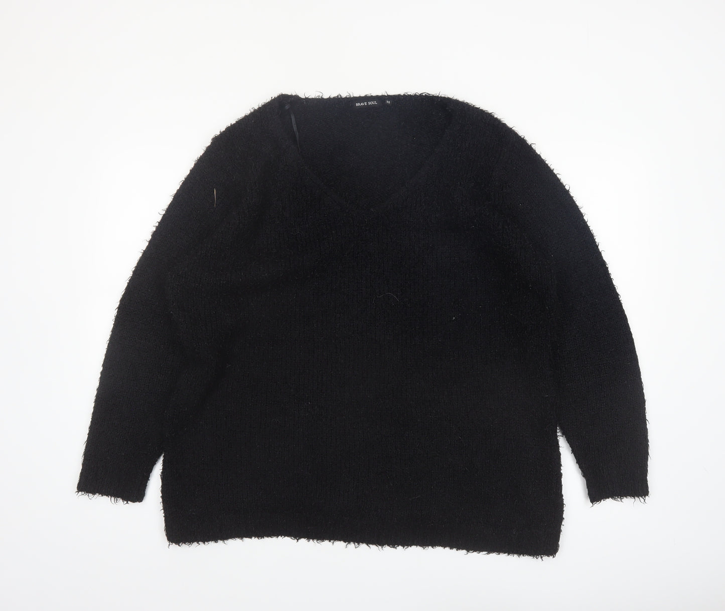 Brave Soul Women's Black V-Neck Long Sleeve Pullover Jumper Size 22