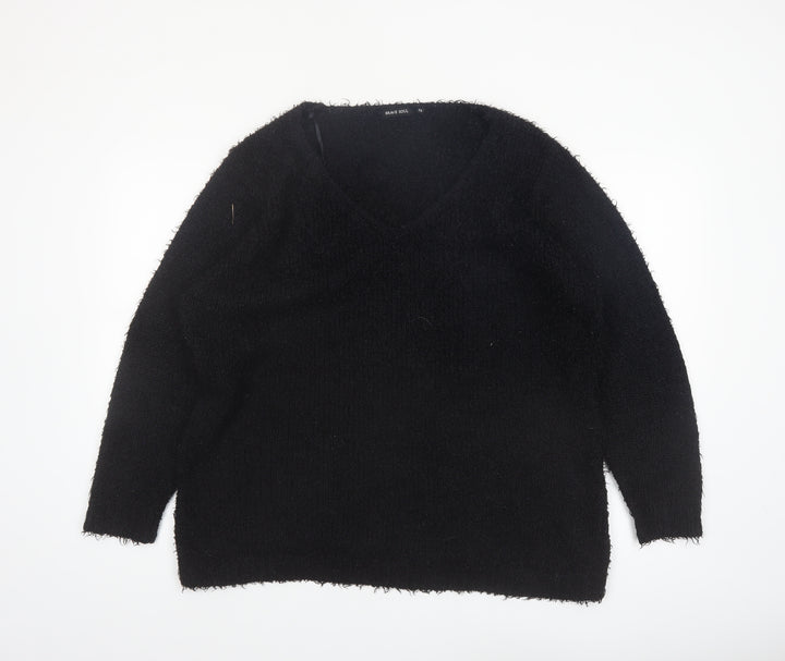 Brave Soul Women's Black V-Neck Long Sleeve Pullover Jumper Size 22