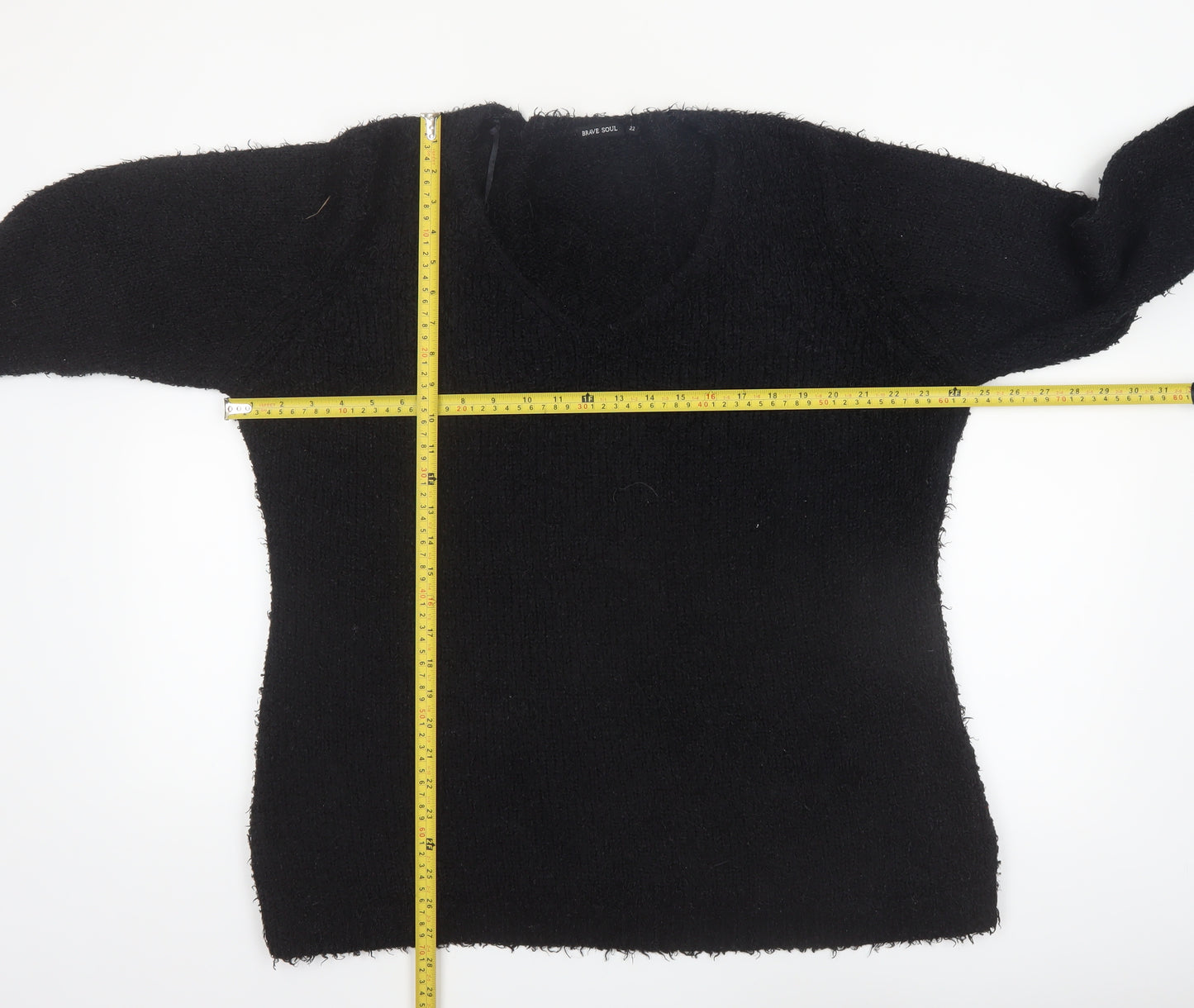 Brave Soul Women's Black V-Neck Long Sleeve Pullover Jumper Size 22
