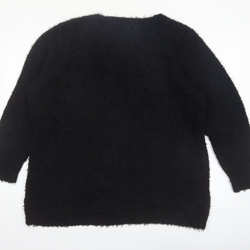 Brave Soul Women's Black V-Neck Long Sleeve Pullover Jumper Size 22