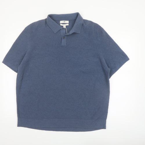 Marks and Spencer Men's Blue Cotton Blend Knit Polo Shirt 2XL