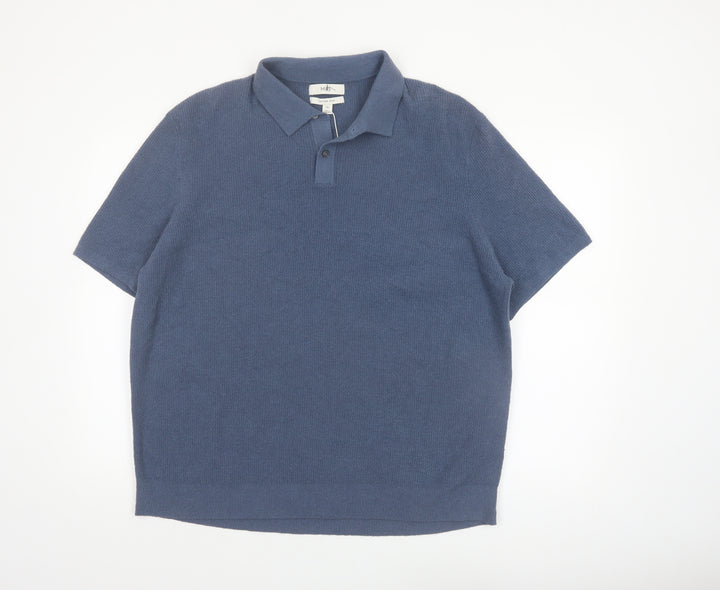 Marks and Spencer Men's Blue Cotton Blend Knit Polo Shirt 2XL