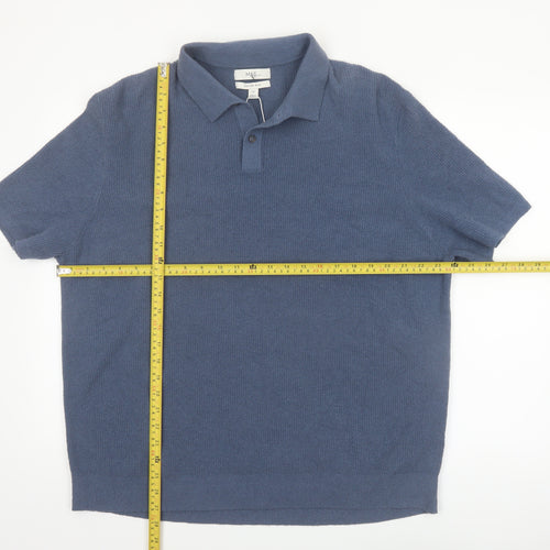 Marks and Spencer Men's Blue Cotton Blend Knit Polo Shirt 2XL