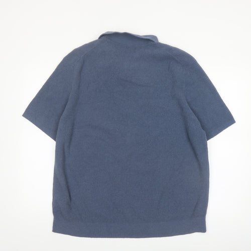 Marks and Spencer Men's Blue Cotton Blend Knit Polo Shirt 2XL