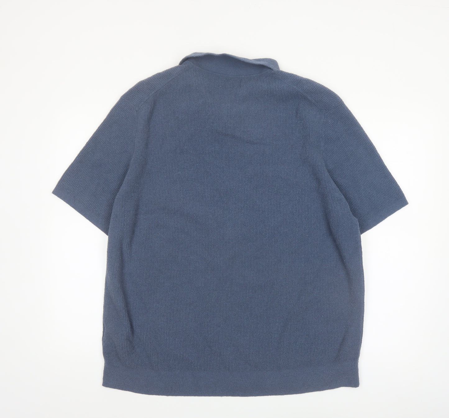 Marks and Spencer Men's Blue Cotton Blend Knit Polo Shirt 2XL