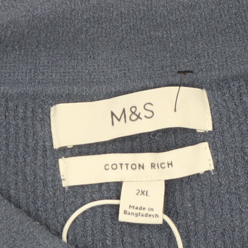 Marks and Spencer Men's Blue Cotton Blend Knit Polo Shirt 2XL