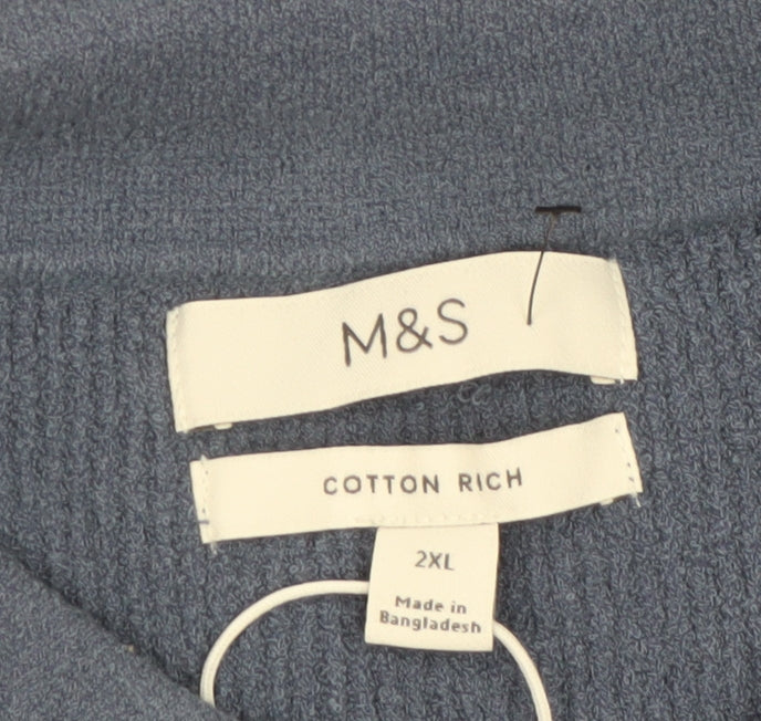 Marks and Spencer Men's Blue Cotton Blend Knit Polo Shirt 2XL
