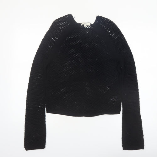 Marks and Spencer Women's Black Open-Knit Cotton Jumper Size S