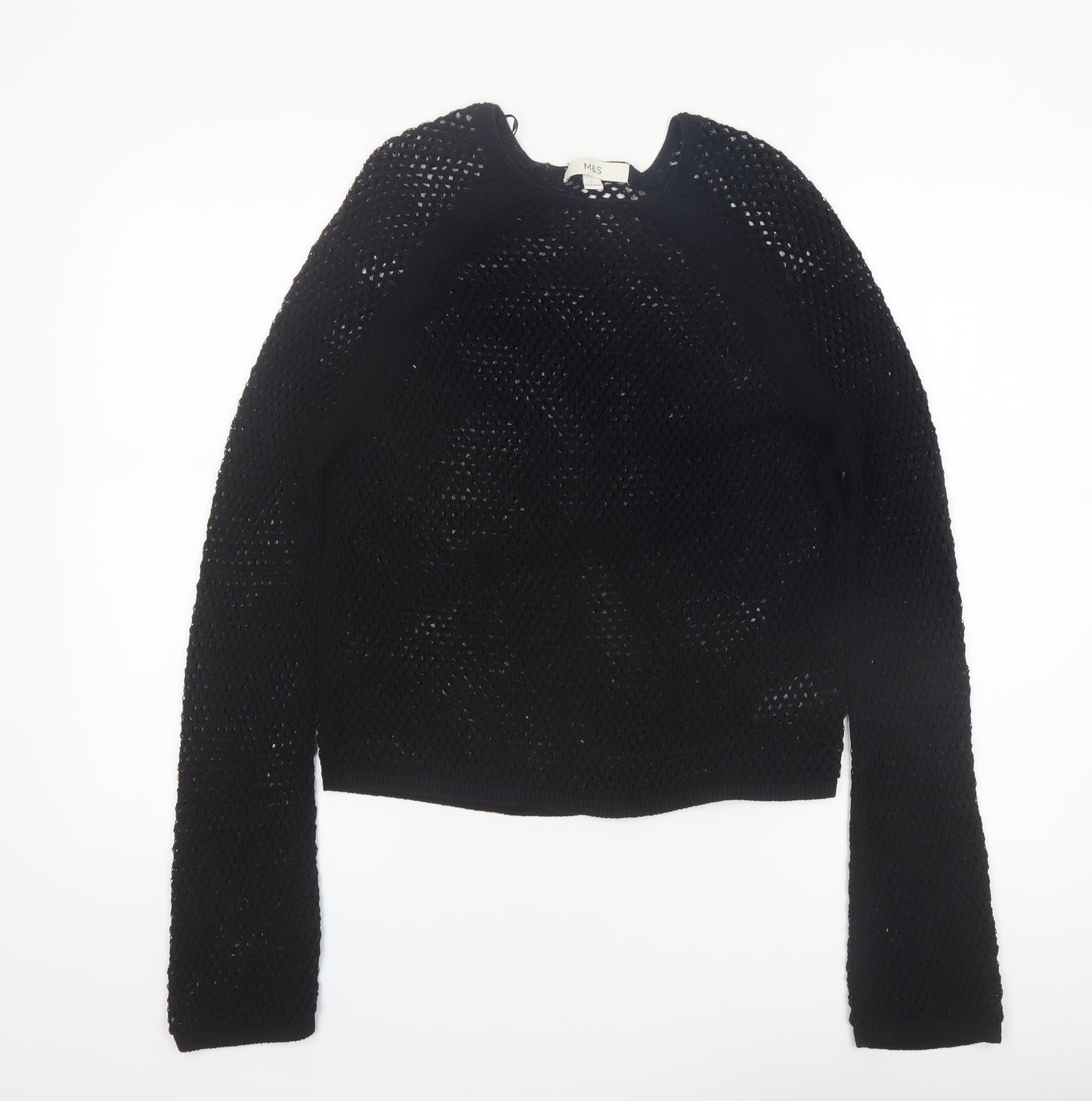 Marks and Spencer Women's Black Open-Knit Cotton Jumper Size S