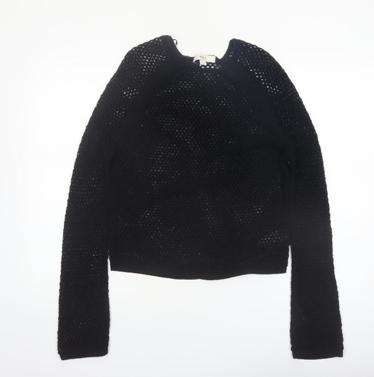 Marks and Spencer Women's Black Open-Knit Cotton Jumper Size S