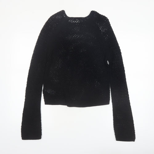 Marks and Spencer Women's Black Open-Knit Cotton Jumper Size S