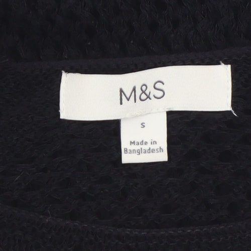 Marks and Spencer Women's Black Open-Knit Cotton Jumper Size S
