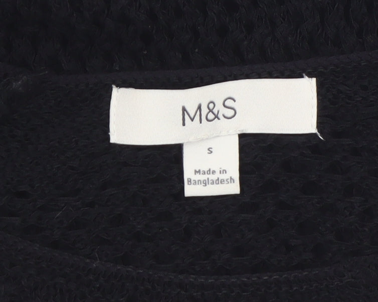 Marks and Spencer Women's Black Open-Knit Cotton Jumper Size S