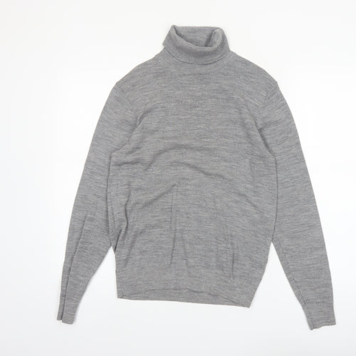 Uniqlo Men's Grey Wool Roll Neck Jumper Size S