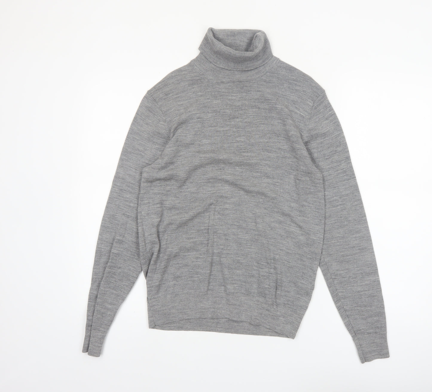 Uniqlo Men's Grey Wool Roll Neck Jumper Size S