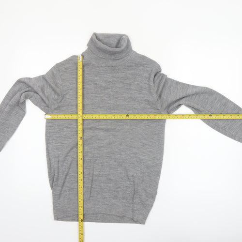 Uniqlo Men's Grey Wool Roll Neck Jumper Size S