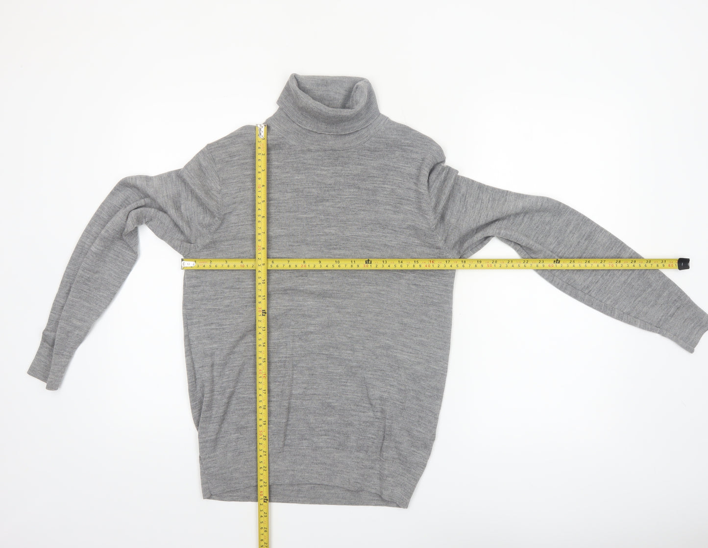 Uniqlo Men's Grey Wool Roll Neck Jumper Size S