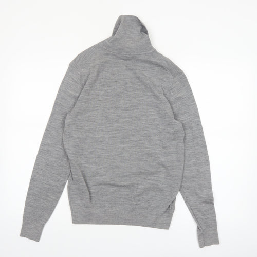 Uniqlo Men's Grey Wool Roll Neck Jumper Size S