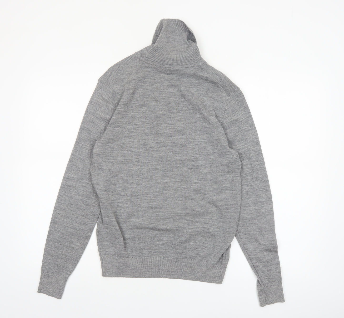 Uniqlo Men's Grey Wool Roll Neck Jumper Size S