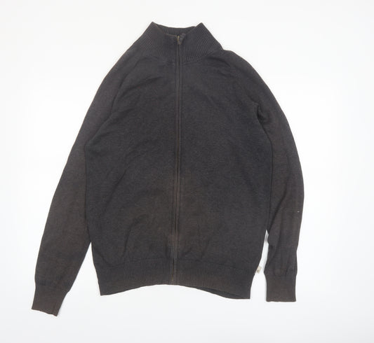 Timberland Men Grey Cotton Full Zip High Neck Jumper Size S