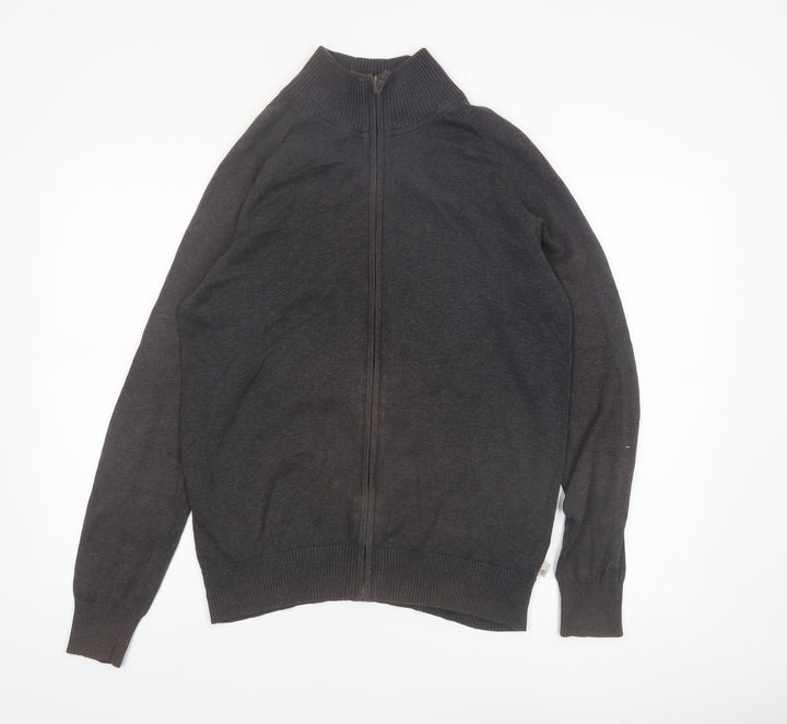 Timberland Men Grey Cotton Full Zip High Neck Jumper Size S