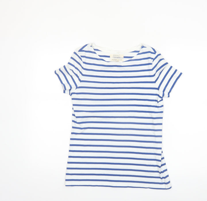 Seasalt Women Blue Striped Organic Cotton Sailor T-Shirt Size 8