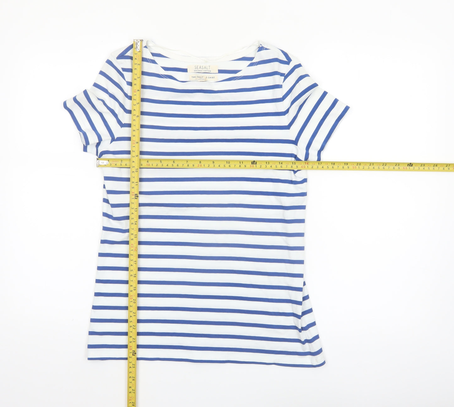 Seasalt Women Blue Striped Organic Cotton Sailor T-Shirt Size 8