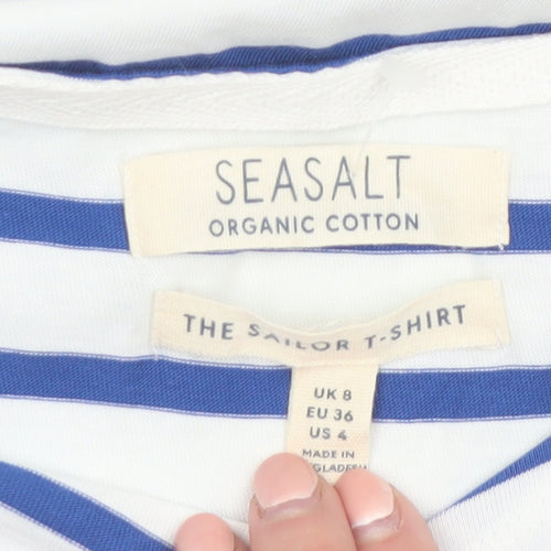 Seasalt Women Blue Striped Organic Cotton Sailor T-Shirt Size 8