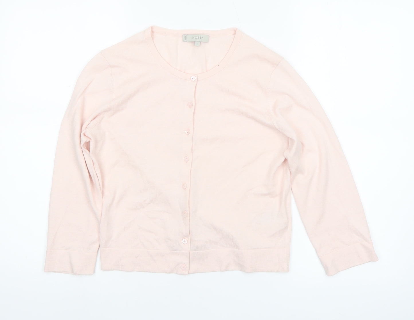 Hobbs Women’s Pink Cotton Silk Cardigan Small Classic Long Sleeve