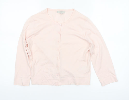 Hobbs Women’s Pink Cotton Silk Cardigan Small Classic Long Sleeve