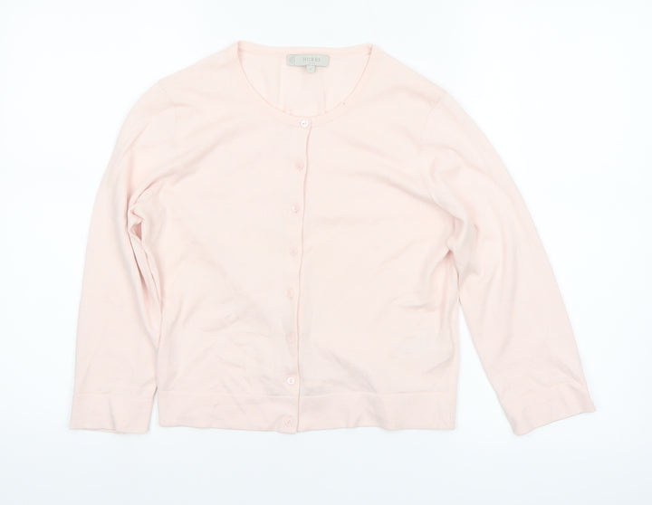 Hobbs Women’s Pink Cotton Silk Cardigan Small Classic Long Sleeve